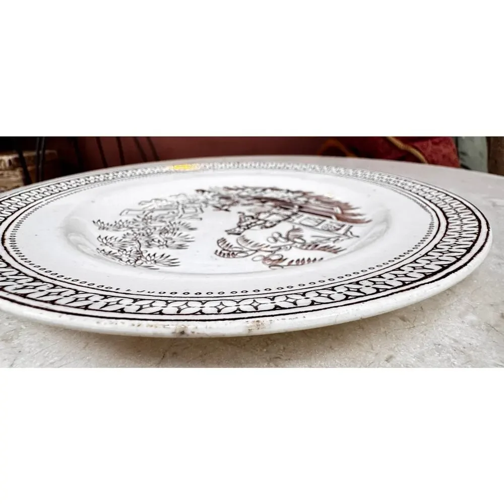Antique TG & FB Booth Pekin Brown Transferware Plate 1883 Staffordshire England